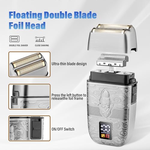 Professional Hair Trimmer Hair Clippers for Men, Nose Hair Trimmer Shaver Set,Cordless T-Blade Beard Trimmer Barber Clippers,Electric Razor Foil Shavers for Men Haircut Grooming Kit(Silver)