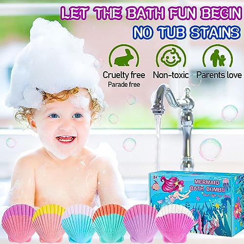Mermaid Bath Bombs for Girls Kids with Surprise Inside 6+10 PCS Mermaid Gifts for Girls Toys 4 5 6 7 8 Year Old Birthday Easter Basket Sutffer Princess Jewelry Natural Organic Bubble Bath Bomb Set