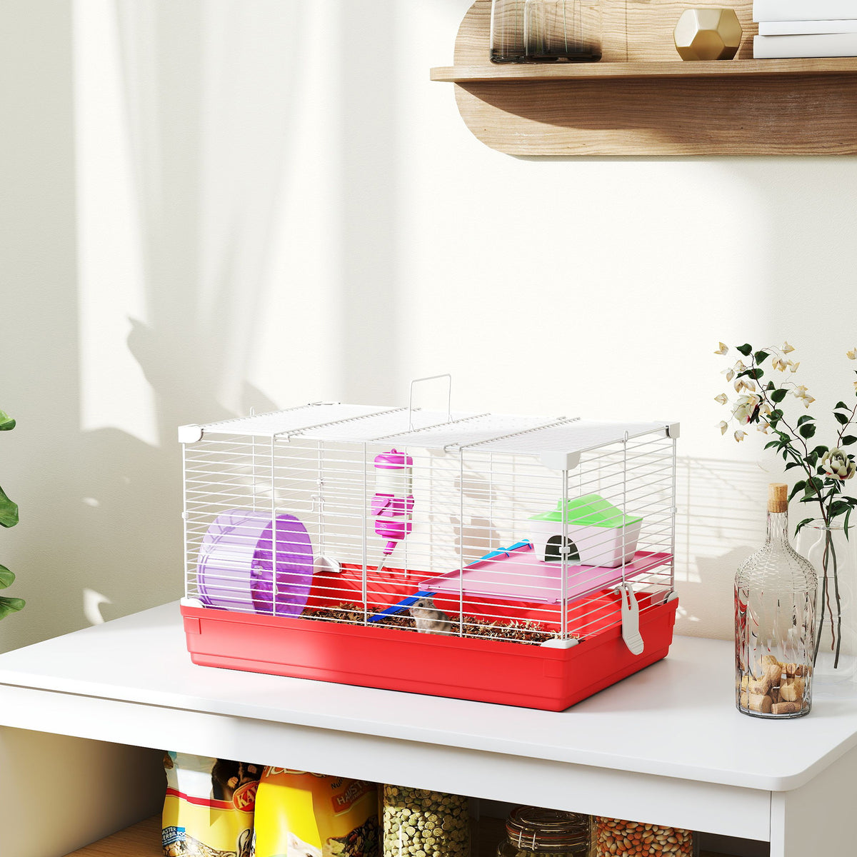 Hamster Cage 18.5 Inch with Exercise Wheel Water Bottle & Habitat - Red