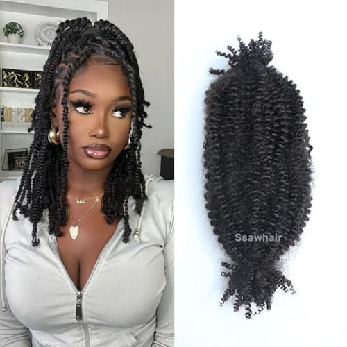 Afro Kinky Curly Human Hair Bulk Springy Twist Hair Extensions For Twist Braiding Locs Hair Pre-Separated Springy Afro Twist Human Hair Extensions 22 Inch 100g