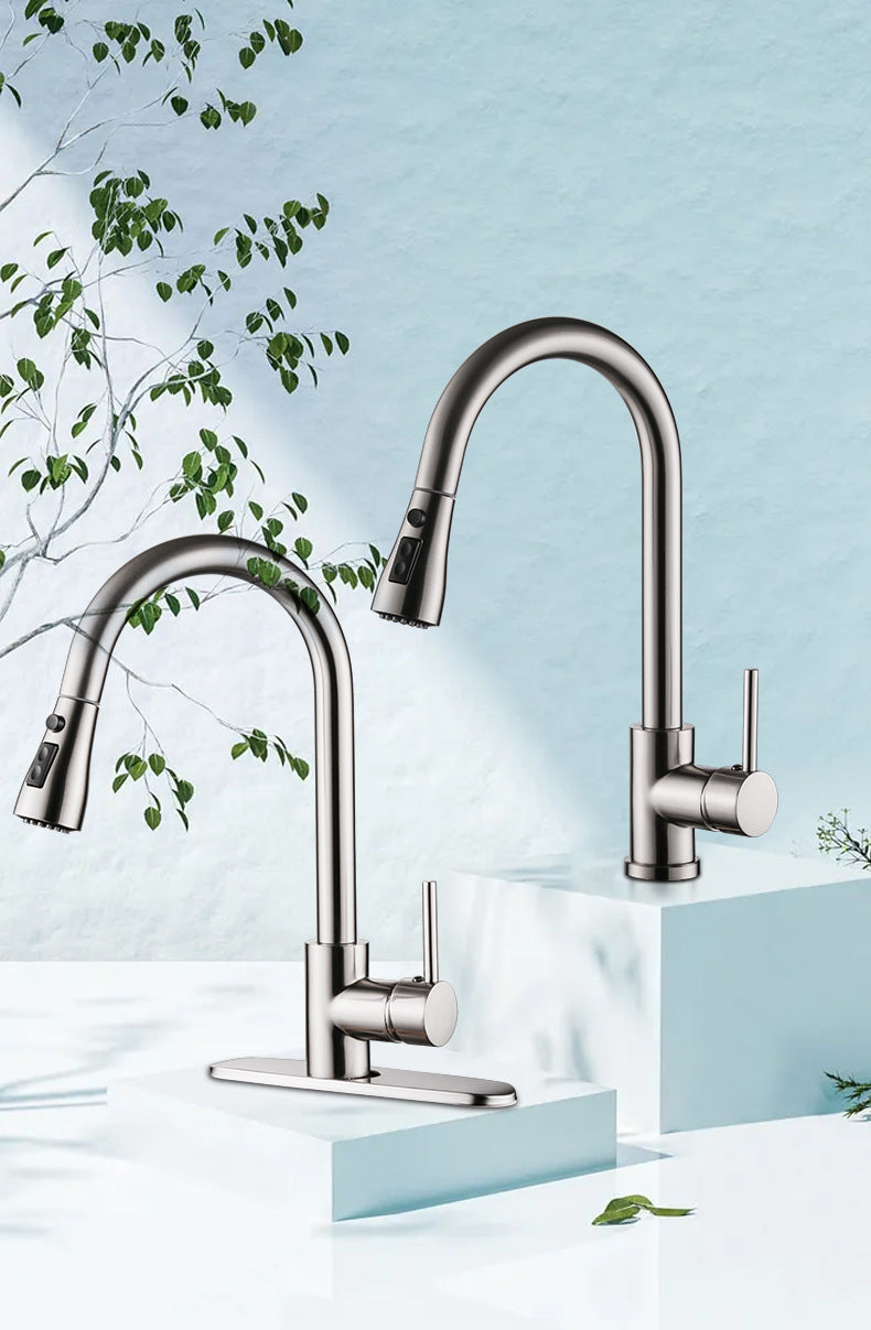 Pull-Out Kitchen Sink Faucet - Brushed Copper, Hot & Cold