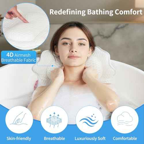 Full Body Bath Pillow for Bathtub, Spa Tub Cushion with 10 Suction Cups - 4D Air Mesh Quick-Dry Bathtub Pillow for Head, Neck & Back Support - Includes Laundry Bag