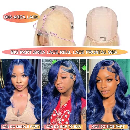 Blue Lace Front Wigs Human Hair Body Wave 13X4 HD Dark Blue Lace Front Wig Human Hair Wear and Go Glueless Navy Blue Wig Human Hair Pre plucked with Baby Hair Royal Blue Frontal Wigs For Black Women