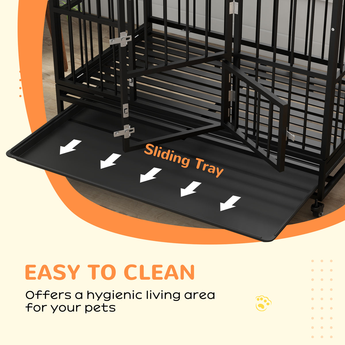 Heavy Duty Dog Crate with Lockable Wheels and Double Doors - XL, Black