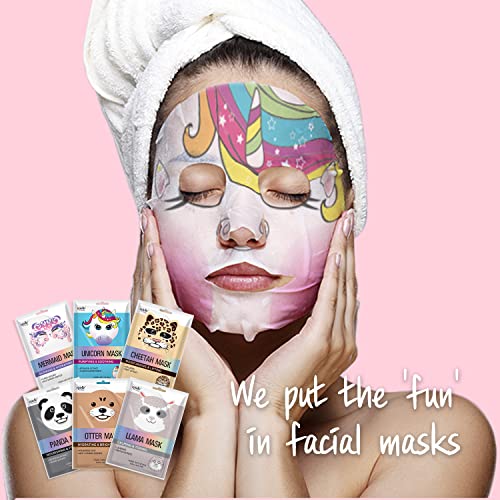 Epielle Animal Character Sheet Masks 6 Pack, Moisturizing & Hydrating Face Mask with Hyaluronic Acid & Botanical Extract, Korean Skin Care, Girls Spa Party Favors, Sleepover, Self Care Gifts for Women