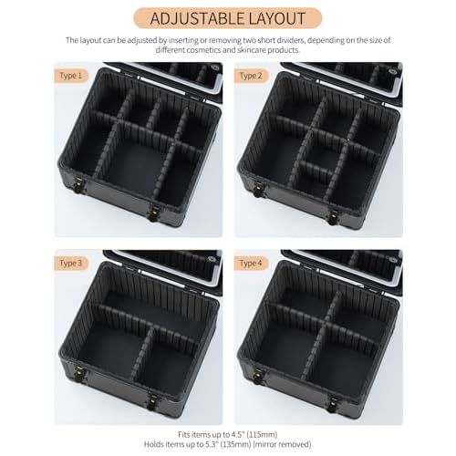 Makeup Case with Lighted Mirror, Travel Makeup Bag Organizer with 3CCT LED Mirror, Cosmetic Bag for Women with Adjustable Divider, Makeup Storage Box with Lock, Waterproof Travel Train Case