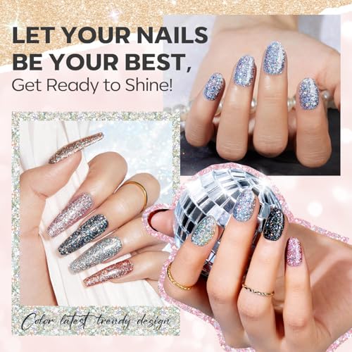 modelones Glitter Nail Polish 6 Colors Holographic Sparkle Glitter Mini Set Flash Diamond Black Silver Gold Quick Dry Manicure Diy Nail Art Salon Gift For Women Girl