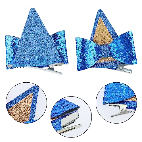 1 Pair Blue Ears Hair Clip£¬ Glitter Blue Ears for Kids Blue Bow Hair Barrettes Birthday Decorations Halloween Costume Cosplay Accessories Party Supplies