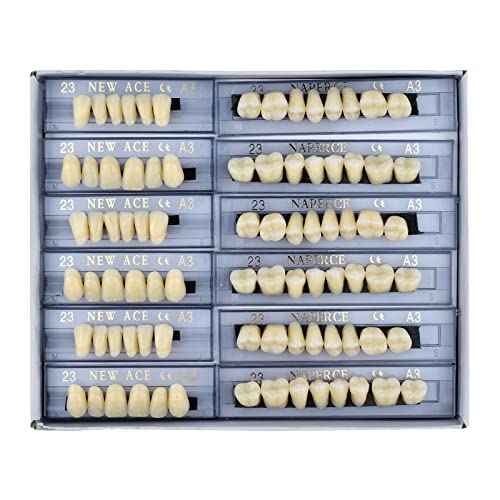 168 Pcs Dental Synthetic Resin Tooth Denture 3 Sets False Teeth 23 A3 Upper Lower Shade Dental for Halloween Horror Teeth