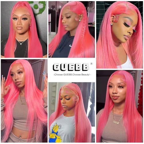 Pink Lace Front Wig Human Hair Straight 13x4 HD Transparent Lace Front Wig Pre Plucked with Baby Hair 20 Inch Colored HD Lace Frontal Wig For Black Women