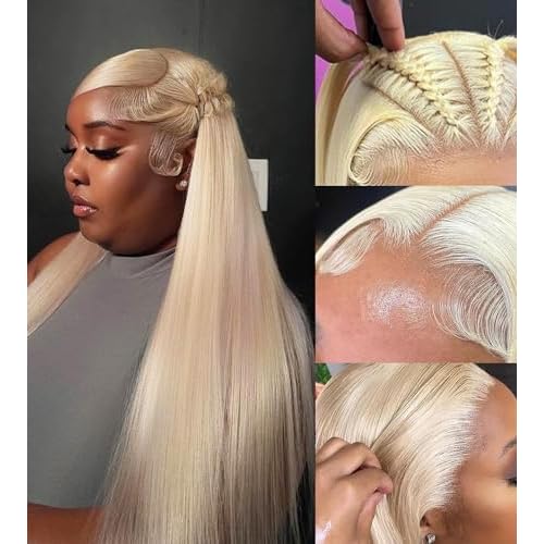 613 Lace Front Wig Human Hair 13x4 HD Transparent Straight Wigs Human Hair Blonde Lace Front Wigs Pre Plucked Glueless Wig Human Hair 180% Density Blonde Lace Frontal Wigs 22INCH