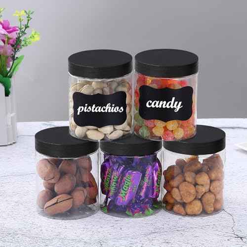 36PCS 8OZ Plastic Jars with Screw On Lids,Labels Refillable Empty Round Slime Containers for Storing Dry Food, Honey Jam, Cream, Butter, Lotion (Black)