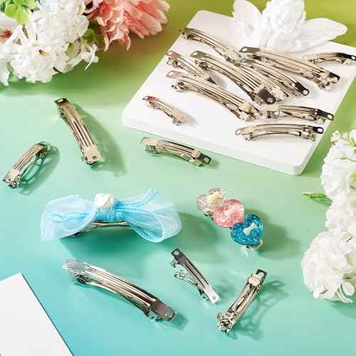 40Pcs Iron Barrette Hair Clips 4 Sizes Metal Silver French Barrette Findings for DIY Hair Accessories Making
