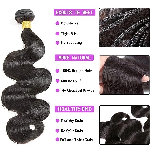 Bundles with Closure Human Hair Body Wave 100% Unprocessed Brazilian Virgin Hair Bundles with Closure£¨16 18 20+14£©Hair Extensions with 4x4 Free Part Lace