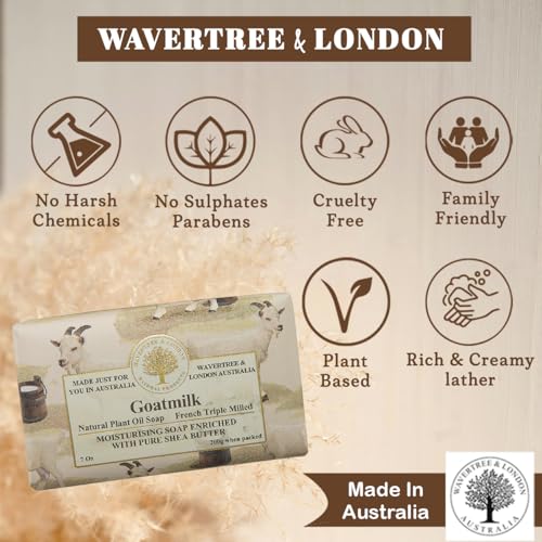 Wavertree & London Goats Milk Scented Natural Soap Bars (Pack of 8), 7oz Moisturizing French Triple Milled Soap Bars enriched with shea butter - Plant Based Bath & Body Bars for All Skin Types