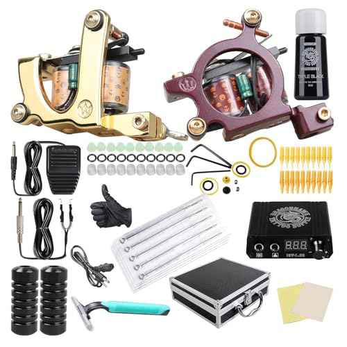 Dragonhawk Complete Tattoo Kit for Beginners 2 Pro Tattoo Machine Tattoo Power Supply Kit Tattoo Inks 20 Tattoo Needles Tips Tattoo Supplies