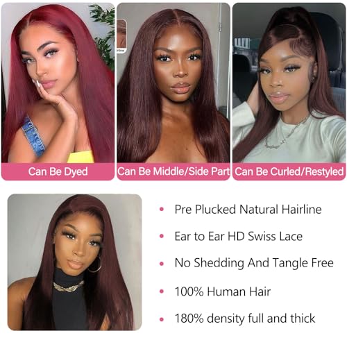 13X4 Straight Lace Front Wig Human Hair 18 Inch - 180% Density Pre Plucked with Baby Hair, Natural Dark Brown Glueless Layered Wig for Black Women