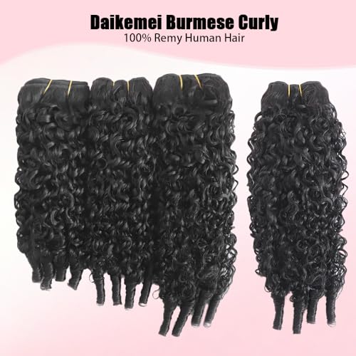 Burmese Curly Bundles Human Hair 16 18 20 Inches 3C4A Water Wave Quick Weave with Spiral Curly End 100% Unprocessed Kinky Curly Human Bundles in Hair Extensions Natural Black