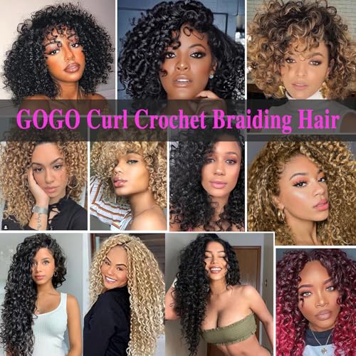 18 Inch Pre Looped Crochet Hair for Black Women - Gogo Curl/Beach Curl/Ocean/Water/Deep Wave Crochet Hair 8 Packs, Synthetic Hair Tangle-Free Natural Look Curly Hair Extensions (1B/BUG)