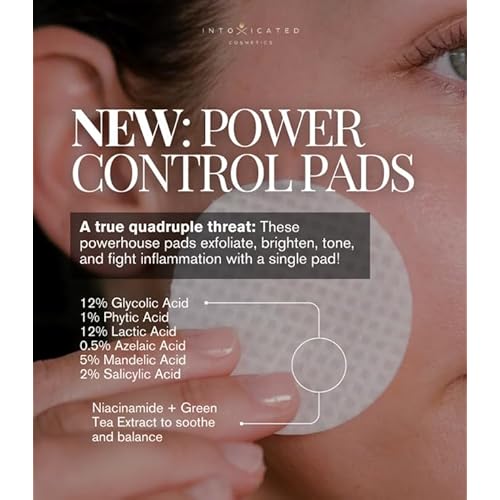 Intoxicated Cosmetics Power Correct Peel Pads - Alpha and Beta Hydroxy Acid Exfoliating Treatment for Fine Lines and Wrinkles - Brightening Pads with Niacinamide and Green Tea Extract for Radiant Skin