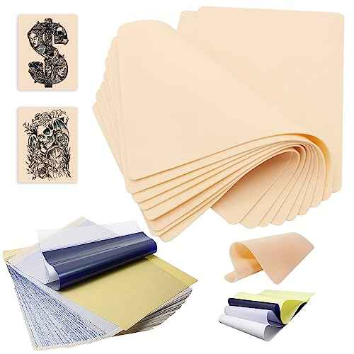 Tattoo Practice Skin With Transfer Paper - 35Pcs Kit Including 10Pcs Double Side Skin and 25Pcs Stencil Paper for Supplies