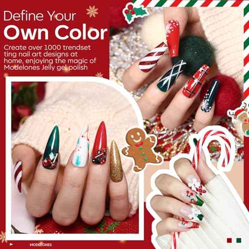 modelones Christmas Gel Nail Polish Set, 6 Colors Winter Cat Eye Red Dark Green Blue Glitter Gold Silver Gel Polish Kit Soak Off Nail Art Manicure Home Gift for Women Girls
