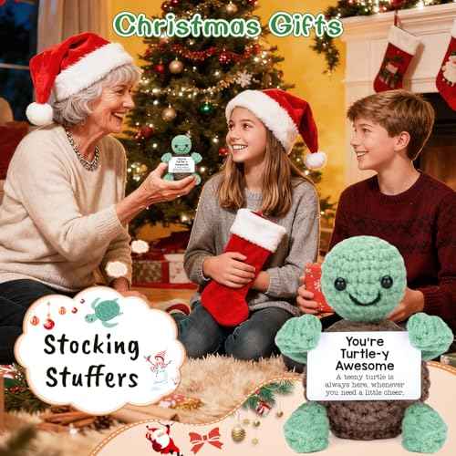 Mini Funny Turtle Christmas Birthday Gifts for Women Men Grandkids, Stocking Stuffers for Teen, Inspirational Small Animals Cute Stuff Things, Handmade Emotional Positive Crochet Turtle Decorations