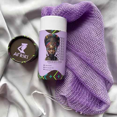 AFRIKI African Net Sponge ? Exfoliating Body Scrubber, Black Owned & Rooted in Africa, All Skin Types | 45 in Long (Lilac)