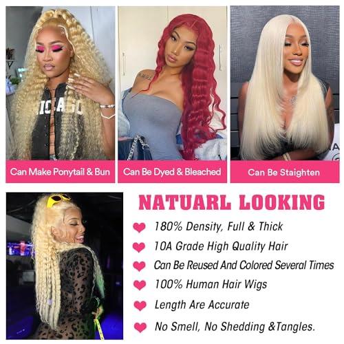 613 Deep Wave Wig Human Hair 13x6 Blonde Lace Front Wigs Human Hair 180% Density 613 HD Lace Frontal Wig for Women Blonde Glueless Wigs Human Hair Pre Plucked with Baby Hair 20 inch