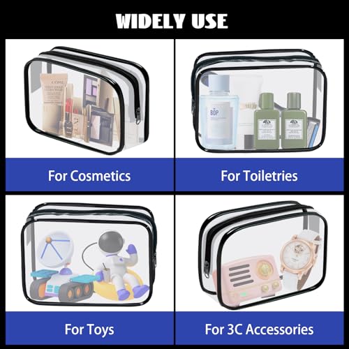 16 Pieces Clear Cosmetic Bags PVC Clear Makeup Bags TSA Approved Toiletry Bag with Zipper Waterproof Vinyl Plastic Organizer Storage Transparent Pouch for Women and Men (Black, Small)