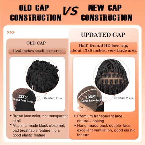 Brinbea Knotless Boho Braided Wigs 13x8'' HD Lace Front Braided Wigs for Women Box Braid Wig with Baby Hair Black Long Premium Synthetic Braided Lace Front Wigs 36 Inch