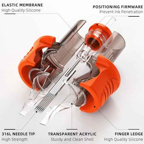 A-minusone 20Pcs 1215RM Tattoo Cartridge Needles Pro Finger Ledge Cartridges Standard #12 Curved Magnum Disposable Tattoo Needle Cartridge with Membrane for Tattoo Artists