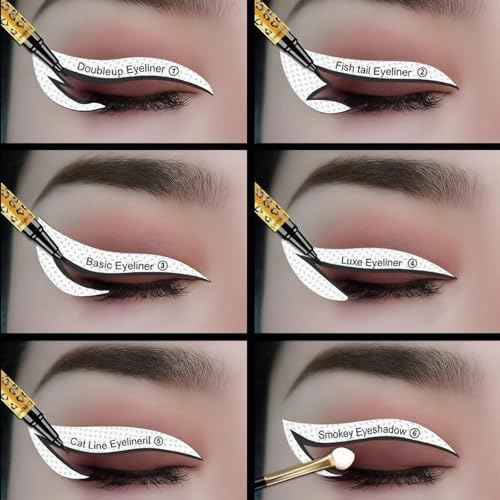 Eyeliner Stencil and Eyeshadow Stencil Stickers, 12 Pairs Reusable Eyeliner Template Stickers for Perfect Fox Eye, Easy to Apply & Remove