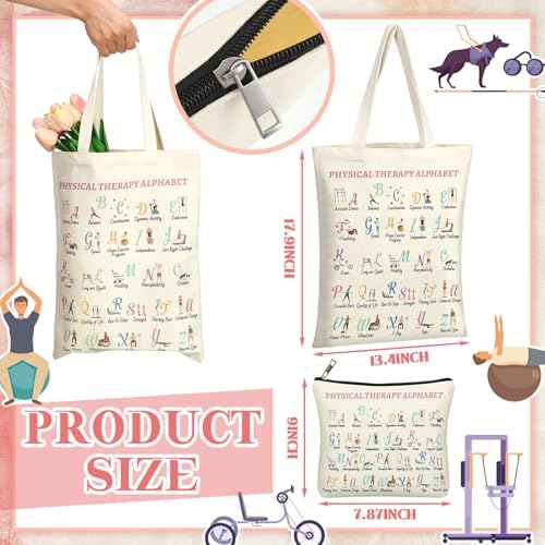 2 Pcs Physical Therapy Gifts Occupational Christmas Therapy Gifts Thank You Retirement Presents for Women Teens Coworker Friend Tote Bag Makeup Bag for Pt Pta Ot World Pt Day