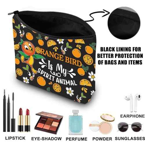 JNIAP Sunshine Bird Cosmetic Makeup Bag Birds Lover Gifts Sunshine Bird Zipper Pouch (Orange animal bl mb)