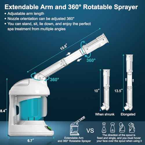 Facial Steamer - DENFANY Nano Ionic Face Steamer with Extendable 360¡Æ Rotating Arm - Portable Facial Steamer for Personal Care at Home or Salon (Blue)