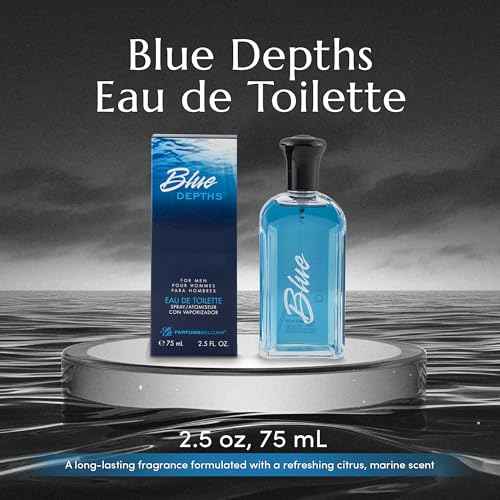 PB ParfumsBelcam Blue Depths Eau de Toilette Fragrance Spray - 2.5 Fl Oz. Fresh Aquatic Cologne for Men with Crisp Citrus, Warm Musk & Amber Scent, Crafted with Premium Oils for Day & Night Use