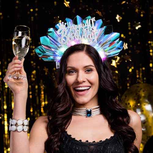 Light Up Happy Birthday Crown - Glowing Birthday Headband LED Bday Headpiece Hair Hoop Hair Accessories