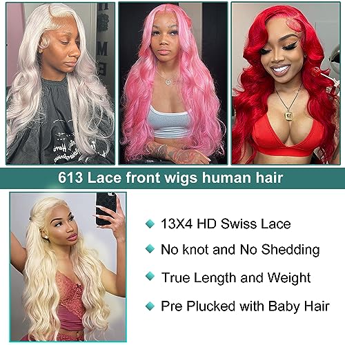 613 Lace Front Wig Human Hair 13x4 Body Wave Blonde Lace Front Wigs Human Hair 180% Density 613 HD Lace Frontal Wig Pre Plucked With Baby Hair 28 Inch