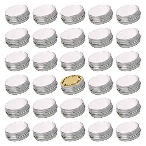 0.5 oz Screw Top Aluminum Tin Jar with Screw Lid and Blank Labels (Silver - Pack of 32)