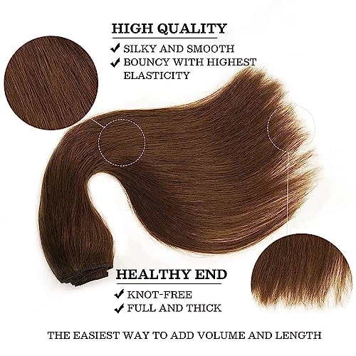 Star Show Hair Extensions Real Human Hair Chocolate Brown Hair Extensions Straight Human Hair Extensions with Transparent Wire Adjustable Size Line Hairpiece (18inch, Chocolate Brown #4)