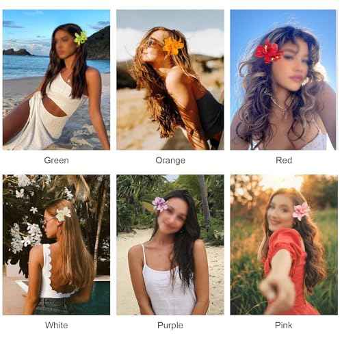 Generic 6 Colors Artificial Flower Hair Clips, Bohemian Flower Hairpin Hawaiian Hairpin for Seaside Holiday, 3.5 Inch Bridal Hair Bobby Pins Headwear for Women Girls(Twin Flowers)