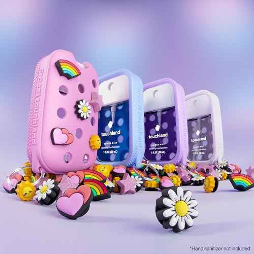 Touchland x Crocs Limited Edition Mist Case 1 Fl. OZ., Stylish Hand Sanitizer Spray Accessory, with 5 JibbitzTM Charms and Keyring, Pixie Lavender Color