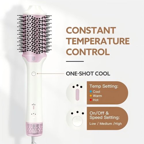 2-in-1 Blow Dryer Brush, Ionic & Ceramic Thermal Brush with Adjustable Heat & Cool Shot, 110000 RPM Motor High-Speed Motor for Frizz-Free, Smooth & Voluminous Hair,White no Comb