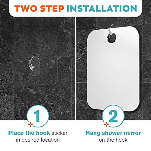 HONEYBULL Fogless Shower Mirror for Shaving ? Anti-Fog Acrylic Mirror with Razor Holder, No-Drill Wall Mount, Flat Design for Steam Showers, Medium 6x8in