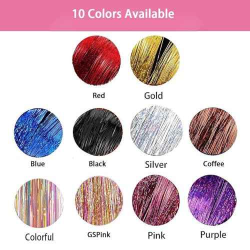 Hair Tinsel Clip in Extensions Silver Fairy Glitter Tinsel Kit for Women Heat Resistant 21.5In 6Pcs Festival Accessories for Party, Christmas, New Year, Halloween, Cosplay