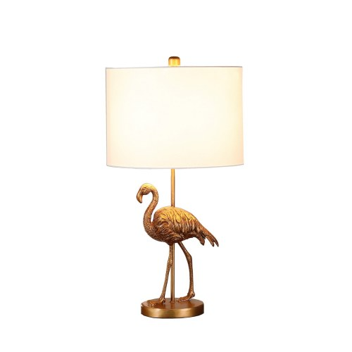 Matte Gold Flamingo Resin Table Lamp with Cotton Shade - 26 Inch Night Light