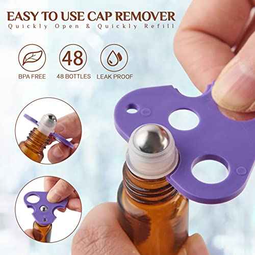 Essential Oil Roller Bottles, 24 Pack Hoa Kinh 10ml Empty Glass Amber Roller Bottles UV Protection with Stainless Steel Balls