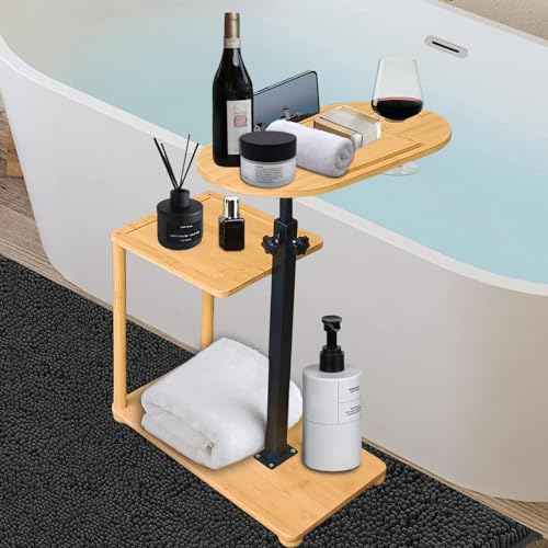 Bathtub Tray, 3 Layer Bathtub Tray Table with Adjustable Height, Enhanced Stability, Freestanding Premium Bamboo Bath Tub Tray for Spa,Bathtub, Bed, Sofa, Couch with Wine Glass Hold (3 Layer)¡¦