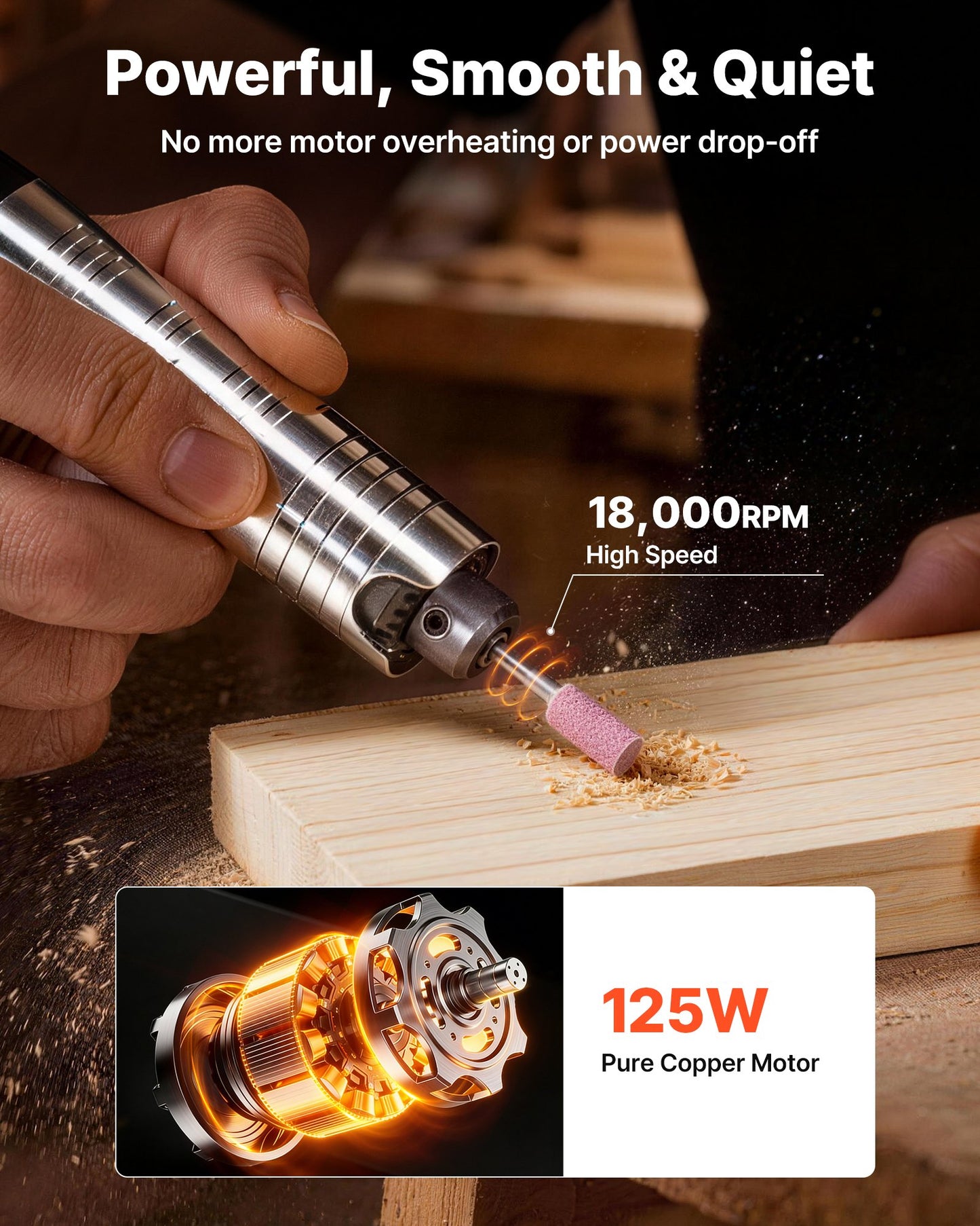 Flex Shaft Grinder 125W 18000RPM Rotary Tool with Foot Pedal & 112PCS Accessories